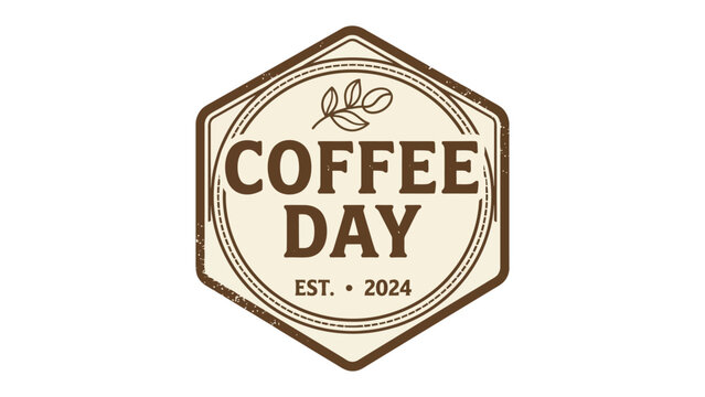 Coffee Day Celebration Badge: A rustic badge design for Coffee Day featuring a coffee bean sprig and established date, evoking warmth and tradition.