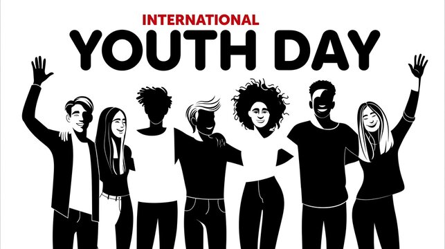 Diverse group of cheerful young people standing together celebrating international youth day concept art