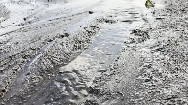 Water flowing through wet sand channels