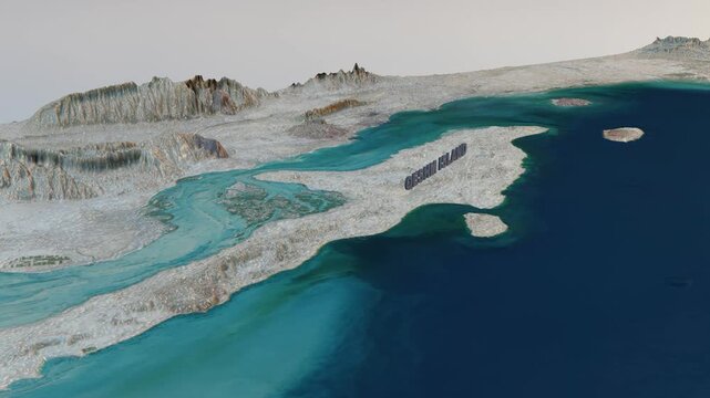 Qeshm Island, Iran 3D Terrain Topography Map with Flyover Animation in 4K Horizontal