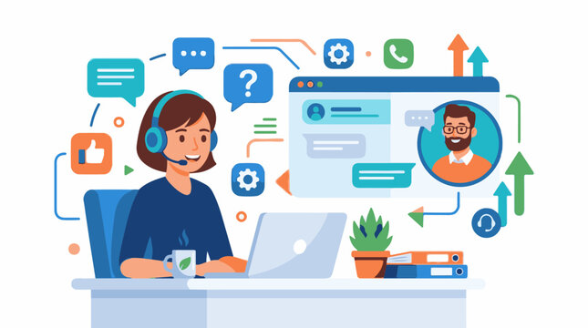 Customer support agent communicates via chat and video call