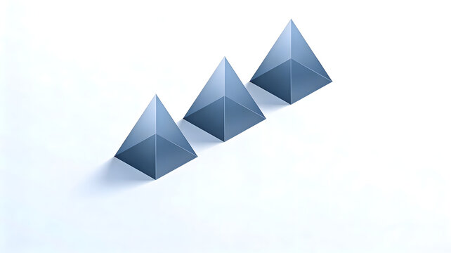 Three blue-gray metallic pyramids on white background
