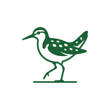 Green sandpiper bird icon, minimalistic, isolated on white, vector illustration