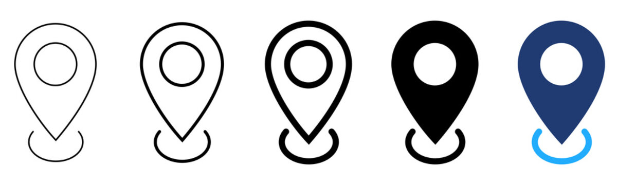 Location pin icon. Map marker symbol. GPS navigation sign. Place pictogram for address, route, destination, travel and local service design.