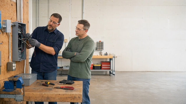 Midlife learner in electrical maintenance workshop
