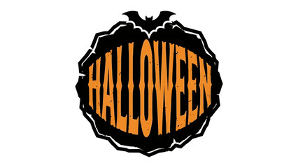 Halloween Typographic Design: A striking typographic design spells out HALLOWEEN in bold, orange letters against a dark, distressed background, featuring a subtle bat silhouette at the top. © MahfujaSultana