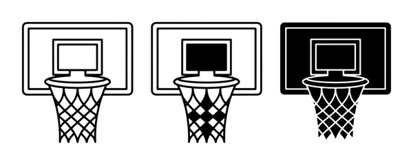Basketball Hoop Icons, Set of 3 Vector Graphics. Sports Equipment, Game Net, Backboard. Clean Design Elements for Websites and Apps. © Mehedi