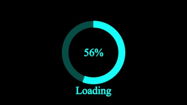 Science Loading white Circle cyan on black background.1 -100 in the loading ring. Loading Transfer Download Animation