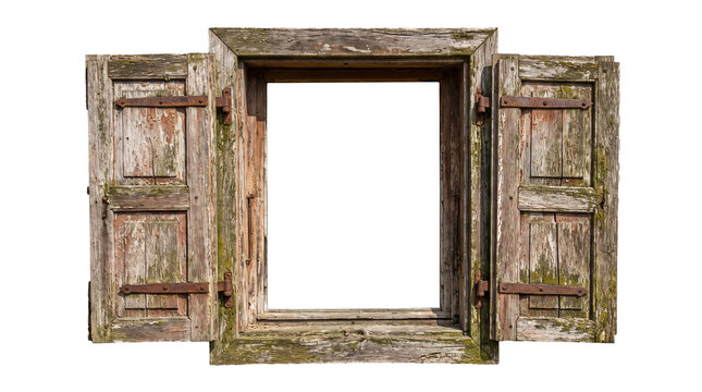 old wooden window isolated on transparent background