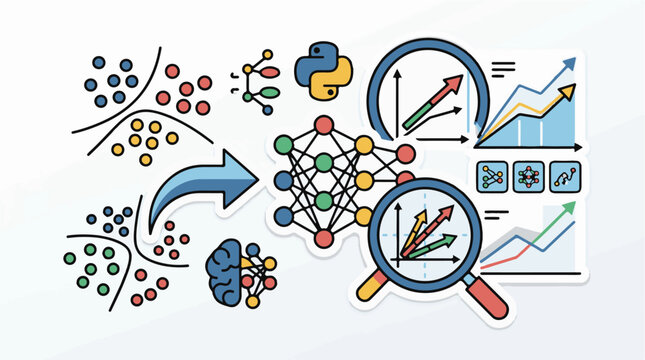 Data analysis flowchart showing machine learning and neural network concepts