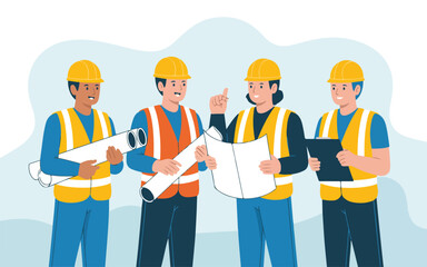 Obraz premium Four professionals holding documents and smiling in a clean