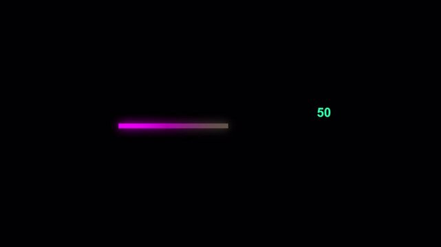 Neon Glowing Progress Bar Animation With Percentage Counter On Black Background 4K