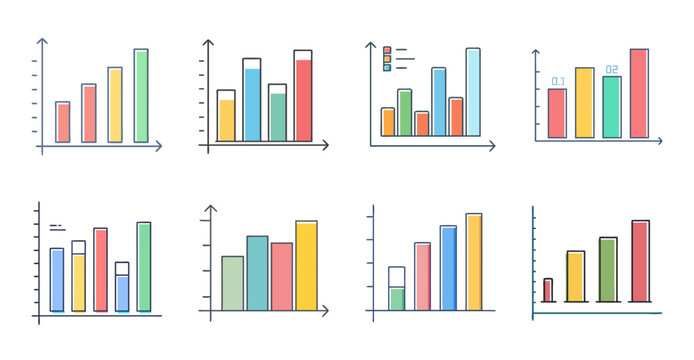 Colorful bar chart comparison infographic - Bright vector infographic showing grouped bar charts in various colors for data comparison and analysis.