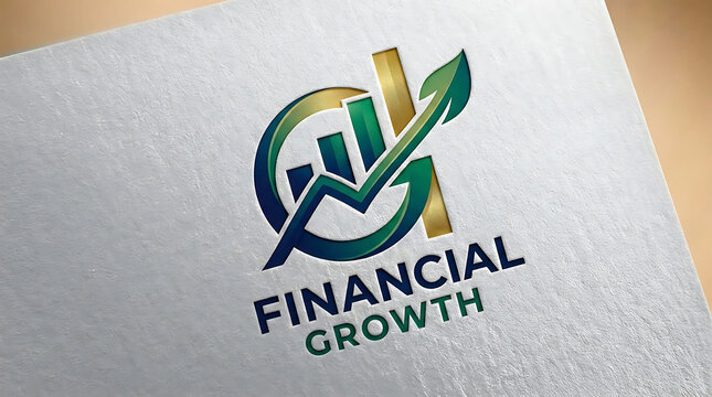 Financial growth logo with abstract symbol and text on textured paper finance