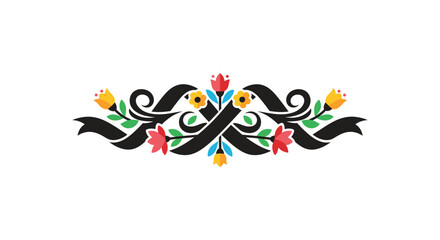Naklejka premium Floral ornament with ribbons and stylized flowers vector illustration