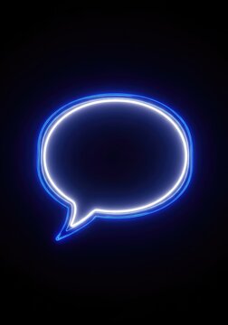 A luminous digital speech bubble glows with a vibrant electric blue outline against a dark background, symbolizing modern connectivity, internet, glow, outline