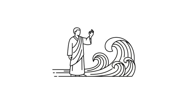 Monk calming ocean waves with mudra vector illustration