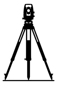 Silhouette of a surveyor total station instrument on a tripod