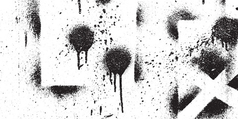 Abstract black spray paint graphic with circular shapes and paint drips on white background for contemporary street art design and high contrast grunge texture overlays © DARK GRASS