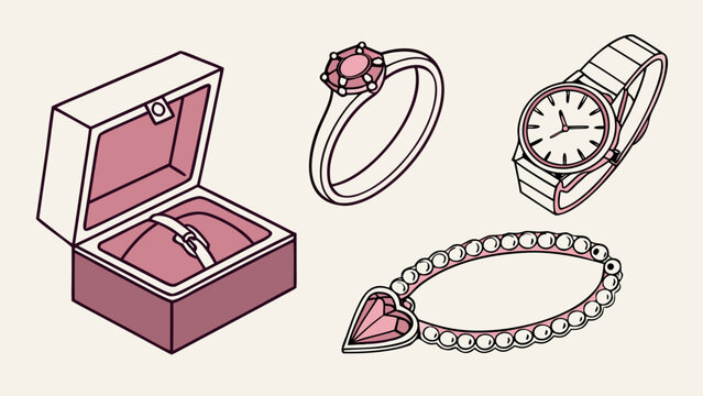 Luxury jewelry collection set with ring watch and pearl necklace in box