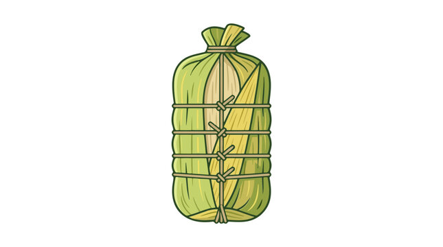 Traditional Tamale Wrapped in Corn Husks Tied with Twine Vector Illustration