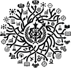 Fototapeta premium Complex Data Science and Information Network Flowchart Infographic Featuring Central Vision Core