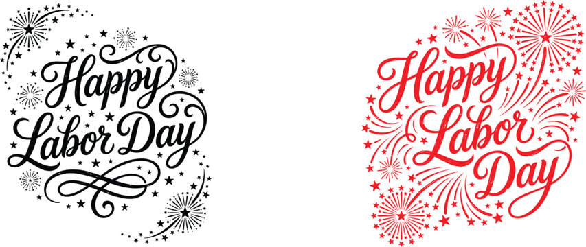 Labor Day celebration design elements with fireworks and stars for festive greeting cards and banners
