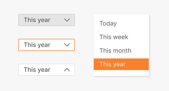Modern UI dropdown menu component vector set with light mode variants, select box, and interactive states for web and dashboard design interfaces.