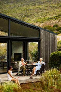 Friends at a Modern House in Nature