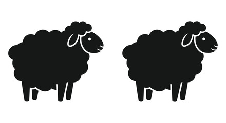 Obraz premium Two black silhouettes of sheep facing left simple graphic illustration