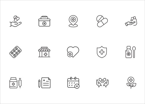 Telemedicine and Digital Health Icon Set - Online Doctor, Medical Technology, Pharmacy and Wellness Vector Line Icons Collection
