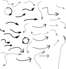 Fototapeta premium Set of hand drawn sketch arrows collection on transparent background ink vector design elements for infographic presentation or website pointer illustrations for visual editing.