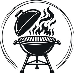 Barbecue Charcoal Grill Logo Silhouette with Hot Fire Flame for BBQ Restaurant Menu Steakhouse Party Summer Cookout and Outdoor Catering Vector Design © Rifat