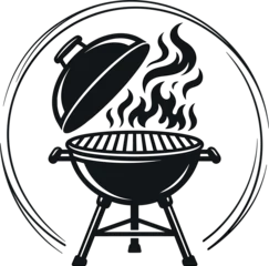 Barbecue Charcoal Grill Logo Silhouette with Hot Fire Flame for BBQ Restaurant Menu Steakhouse Party Summer Cookout and Outdoor Catering Vector Design © Rifat