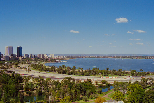 Cityscape of Perth Western Australia, shot on film in 2004