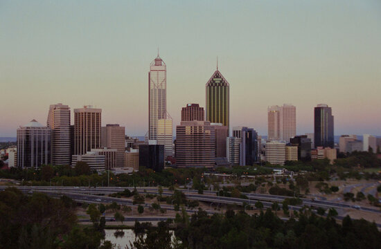 Retro Cityscape of Perth Western Australia, shot on film in 2004