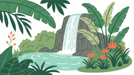 Tropical waterfall hidden in lush jungle vegetation with waterfall, tropical © Golap