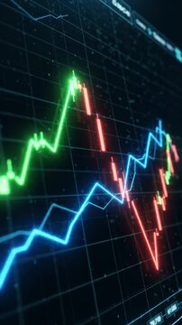 Colorful stock market chart with rising and falling lines