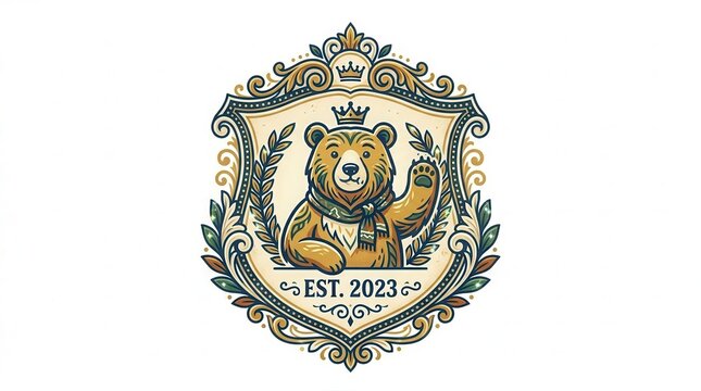 bear logo with crown and wreath