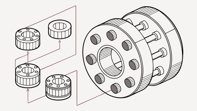 Industrial bearing assembly component breakdown with industrial, mechanical