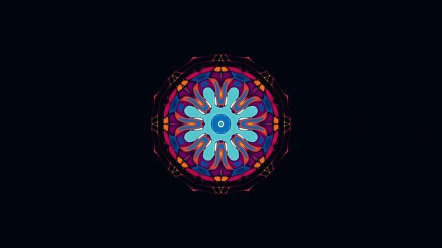 4K Colorful kaleidoscope loop background. Abstract multicolored motion graphics background for yoga specialist, astrology, art therapist, night club, music video