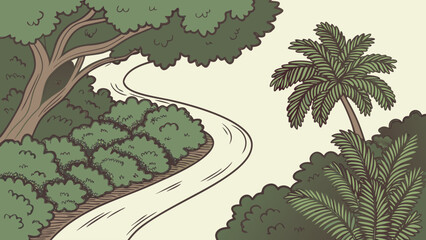 Jungle path with lush tropical vegetation and palm tree tropical vegetation © Mahdi
