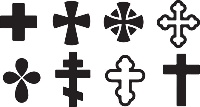 Christian cross vector silhouette set featuring orthodox templar celtic and catholic religious icons for easter design