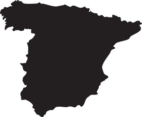 Fototapeta na wymiar Black silhouette map of Spain simple vector graphic representing the Iberian Peninsula for travel or geography concepts isolated on white