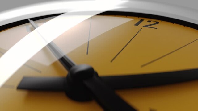 Extreme close-up of clock hands moving across the clock face, passage of time