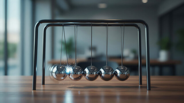Classic Newtons Cradle Demonstrating Momentum Energy Transfer and Physics Principles