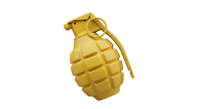 Yellow 3D Hand Grenade Isolated on White Background Military Weapon Explosive Device Frag Grenade
