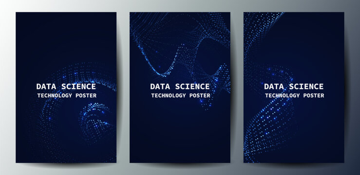 Abstract Blue Particle Wave Data Science Technology Poster Background Template