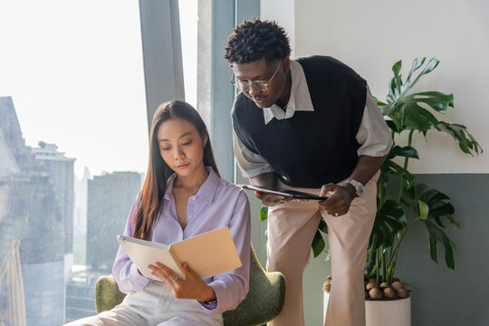 Discussion and Study in a Modern Office Setting During the Day