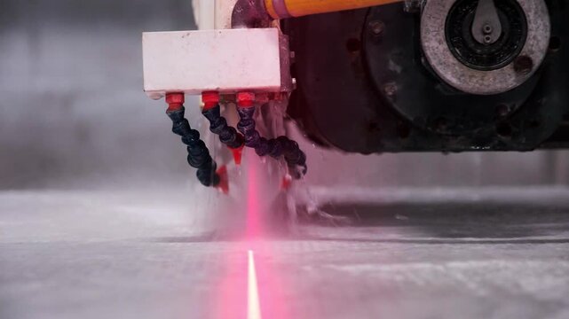 Automated marble slab polishing and finishing process in modern stone processing factory